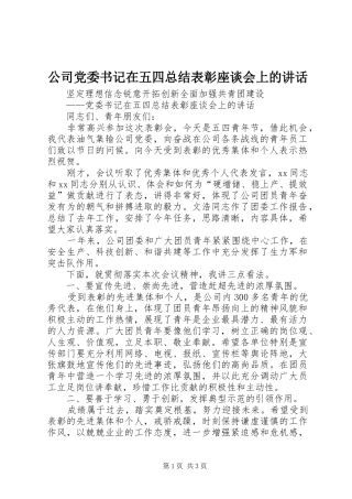 2024年公司党委书记在五四总结表彰座谈会上的致辞