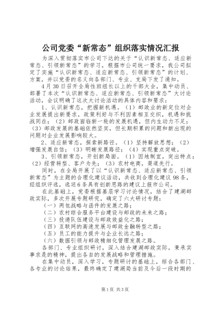 2024年公司党委新常态组织落实情况汇报