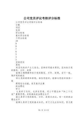 2024年公司党员评议考核评分标准