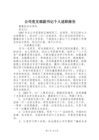 2024年公司党支部副书记个人述职报告