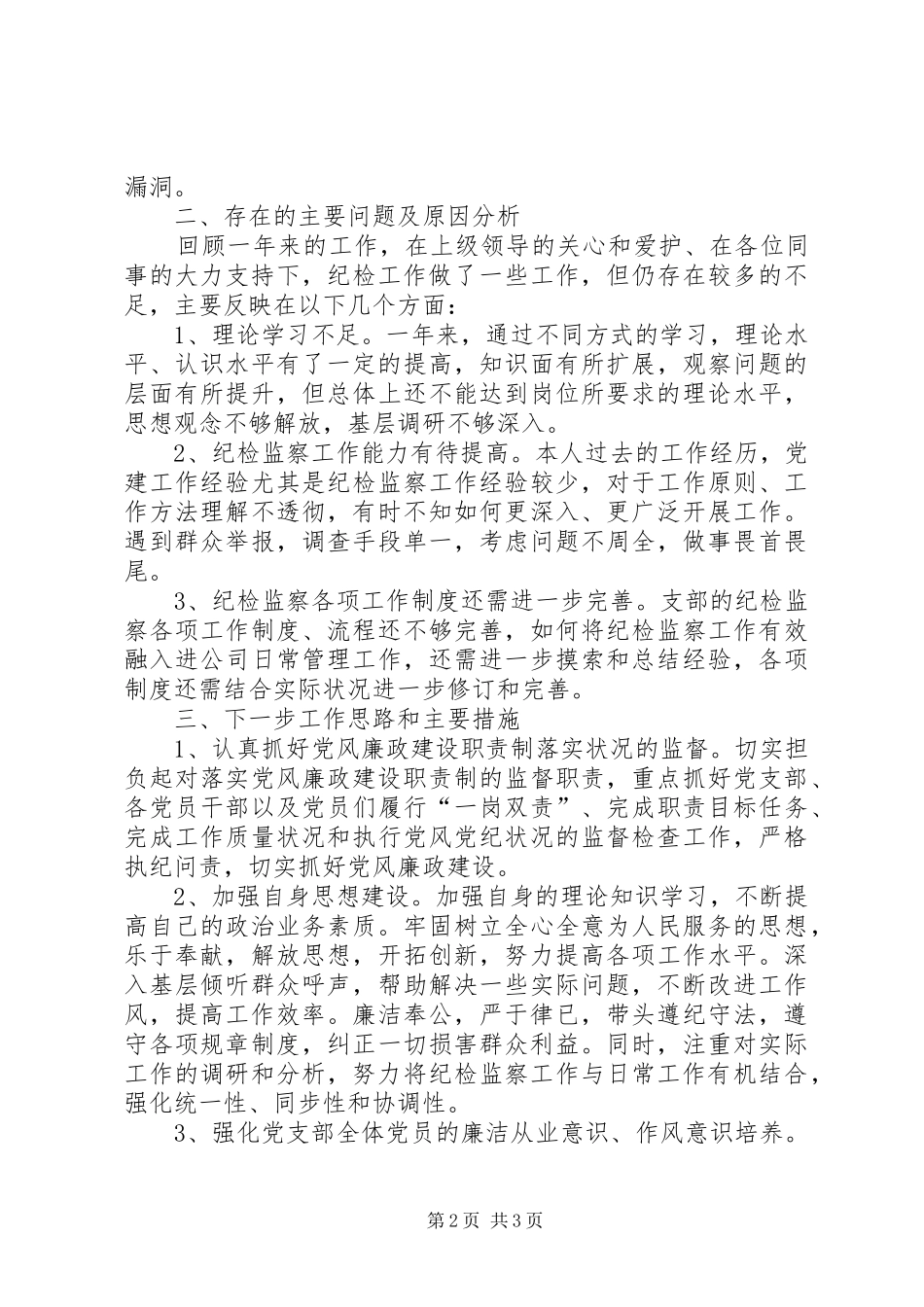 2024年公司党支部纪检委员个人工作总结_第2页