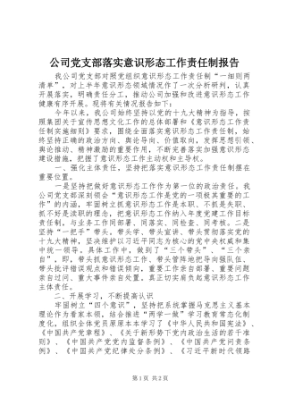 2024年公司党支部落实意识形态工作责任制报告