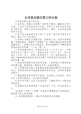 2024年公司党支部日常工作计划
