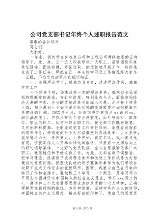 2024年公司党支部书记年终个人述职报告范文