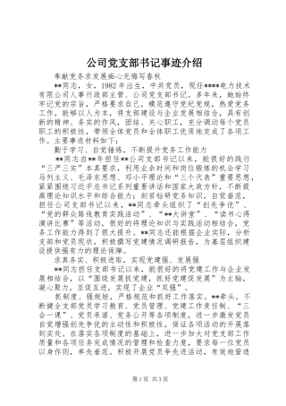 2024年公司党支部书记事迹介绍