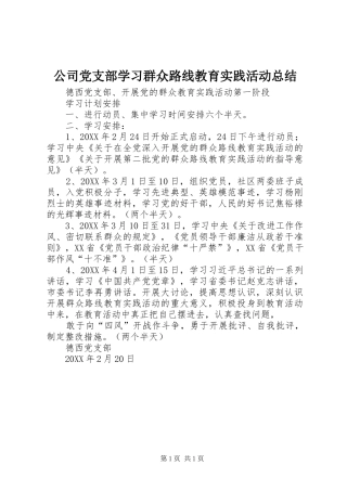 2024年公司党支部学习群众路线教育实践活动总结