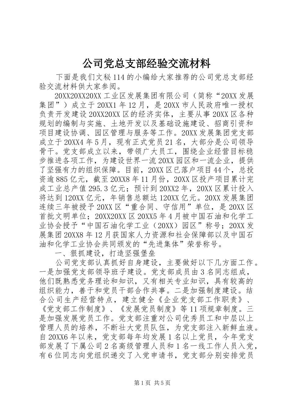 2024年公司党总支部经验交流材料_第1页