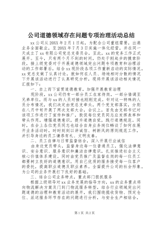 2024年公司道德领域存在问题专项治理活动总结