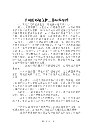 2024年公司的环境保护工作年终总结