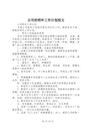 2024年公司的明年工作计划范文