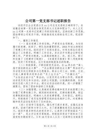 2024年公司第一党支部书记述职报告