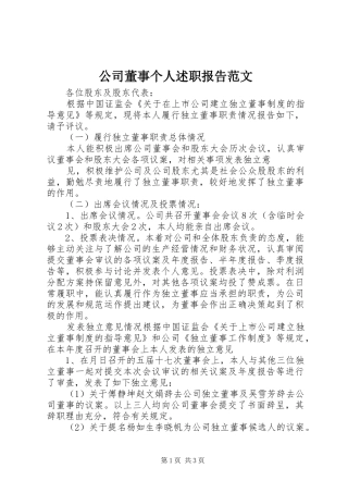 2024年公司董事个人述职报告范文