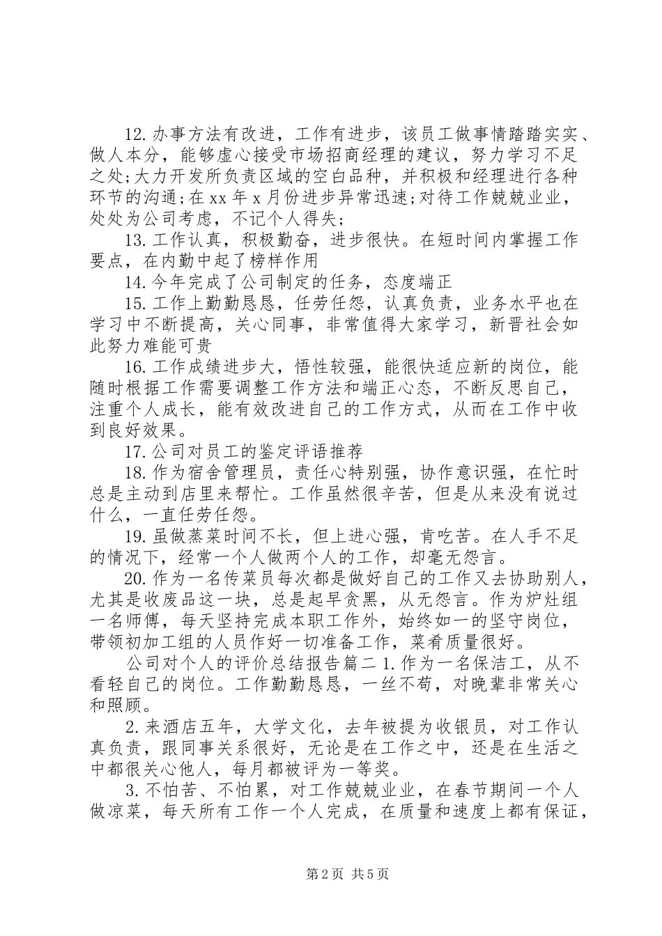2024年公司对个人的评价总结报告_第2页