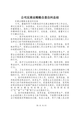 2024年公司反商业贿赂自查自纠总结