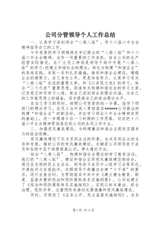 2024年公司分管领导个人工作总结