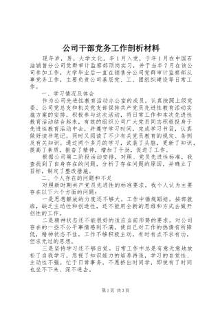 2024年公司干部党务工作剖析材料