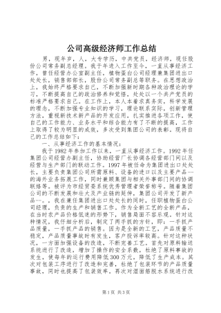 2024年公司高级经济师工作总结