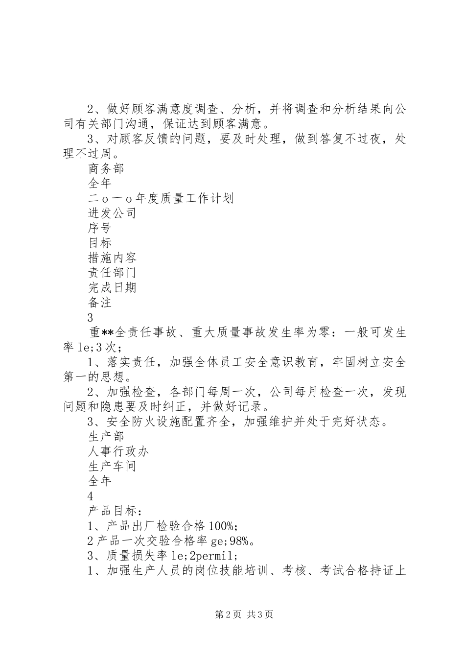 2024年公司各部门质量工作计划_第2页
