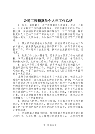 2024年公司工程预算员个人年工作总结