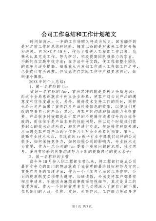 2024年公司工作总结和工作计划范文