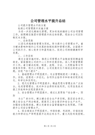 2024年公司管理水平提升总结