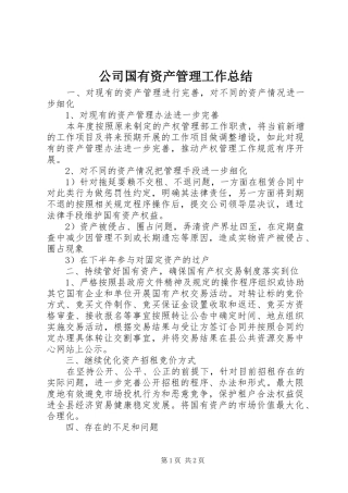 2024年公司国有资产管理工作总结