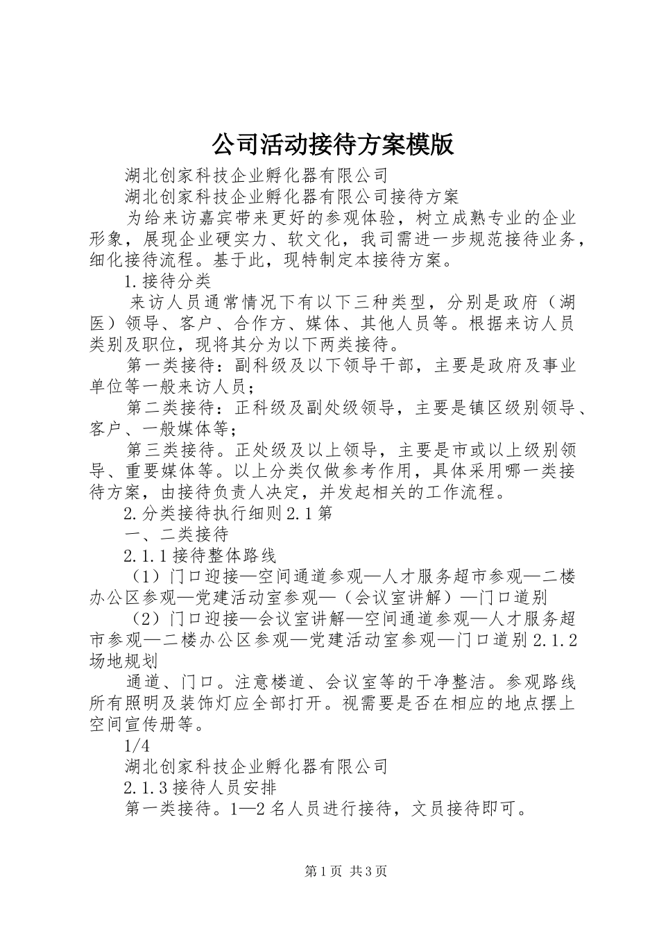 2024年公司活动接待方案模版_第1页