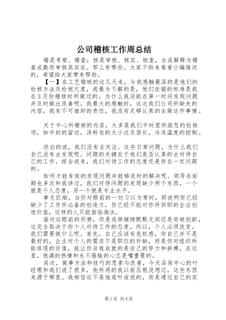 2024年公司稽核工作周总结