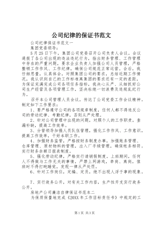 2024年公司纪律的保证书范文