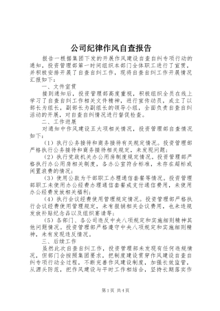 2024年公司纪律作风自查报告