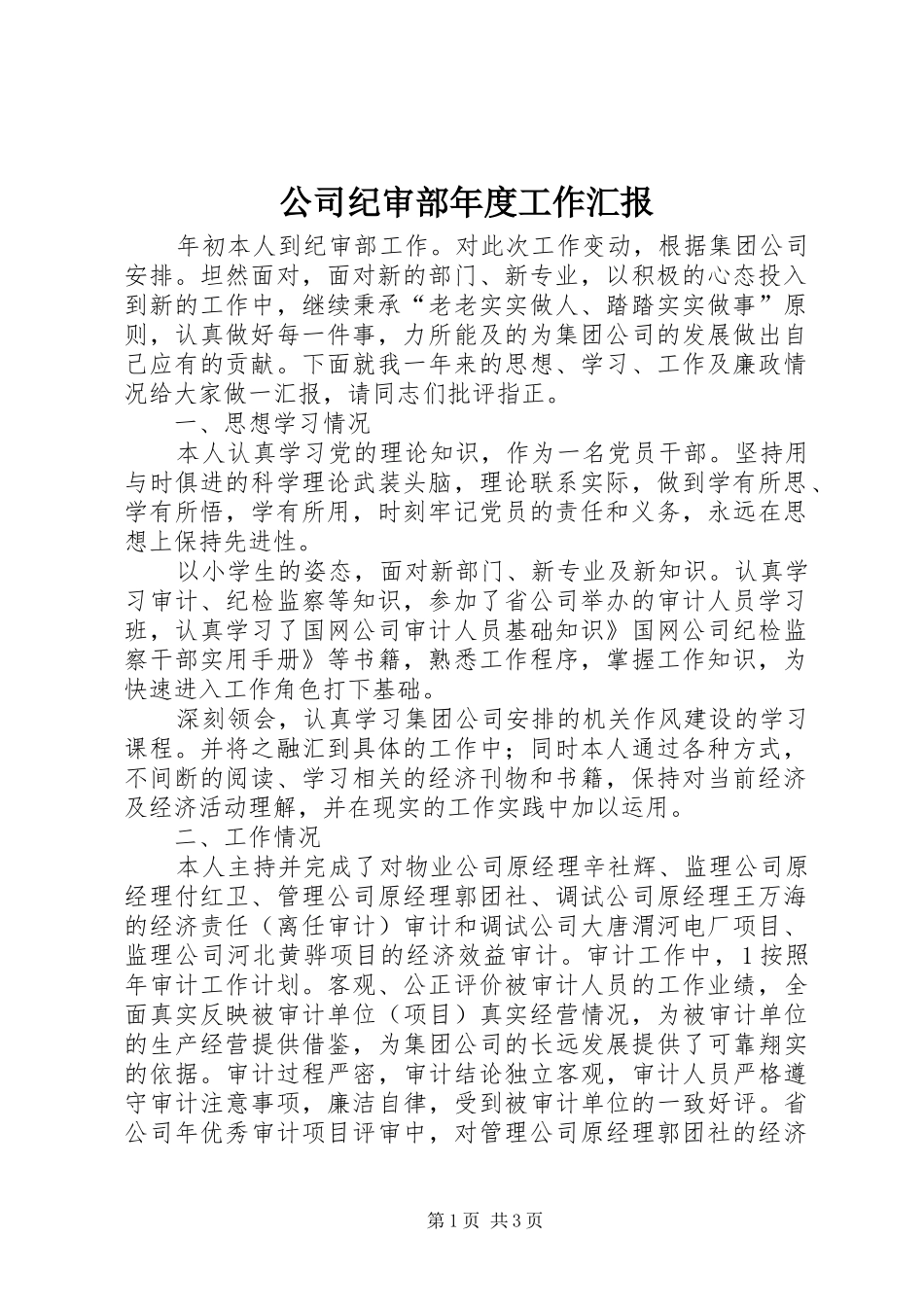 2024年公司纪审部年度工作汇报_第1页
