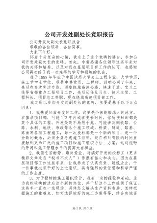 2024年公司开发处副处长竞职报告