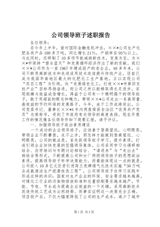 2024年公司领导班子述职报告