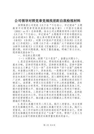 2024年公司领导对照党章党规找差距自我检视材料