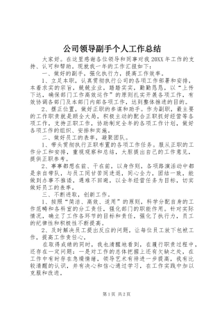 2024年公司领导副手个人工作总结