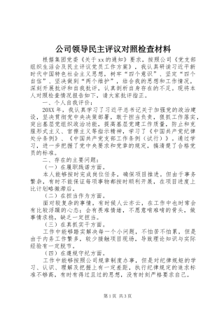 2024年公司领导民主评议对照检查材料