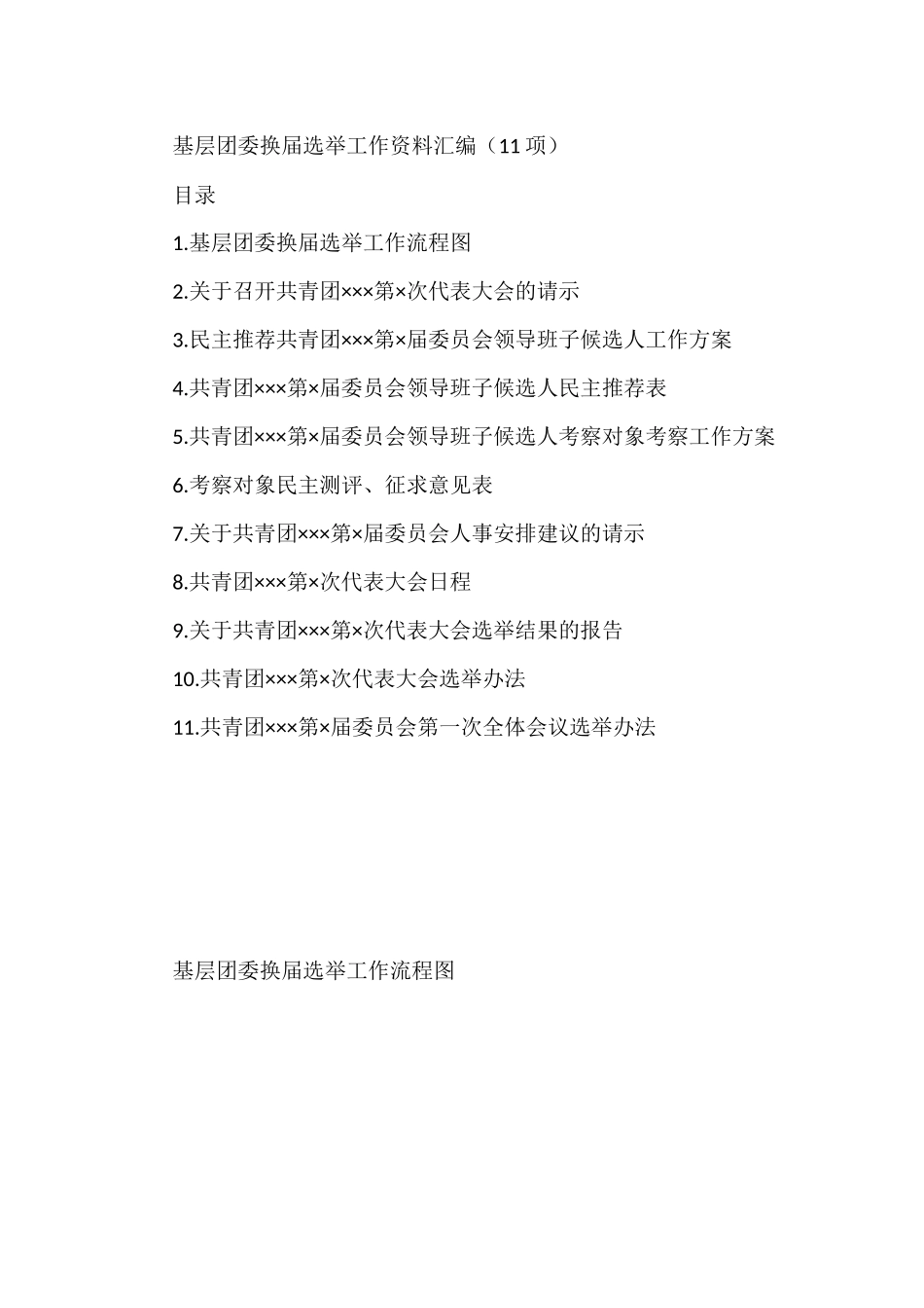 （11项）基层团委换届选举工作资料汇编（含工作流程图、请示、方案、推荐表）_第1页