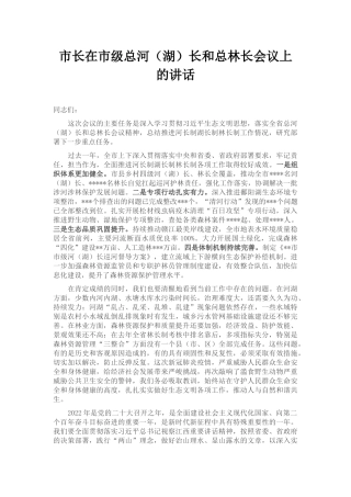 市长在市级总河（湖）长和总林长会议上的讲话
