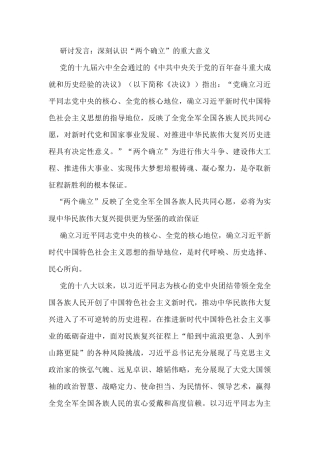 “两个确立”研讨发言3篇