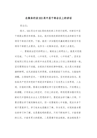 在集体约谈XXX局中层干部会议上的讲话