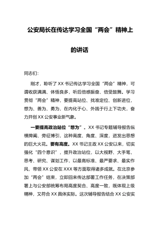 公安局长在传达学习全国“两会”精神上的讲话
