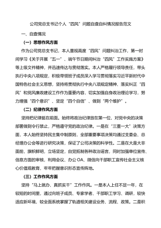 公司党总支书记个人四风问题自查自纠情况报告