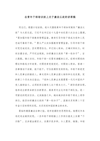 在青年干部培训班上关于廉洁从政的讲课稿