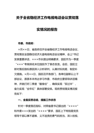 关于全省稳经济工作电视电话会议贯彻落实情况的报告