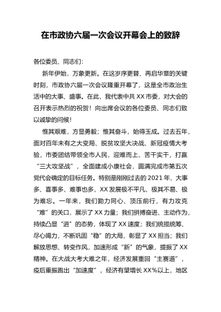 在市政协六届一次会议开幕会上的致辞