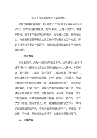 机关干部挂职锻炼个人鉴定材料