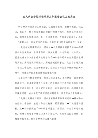 在人代会分组讨论政府工作报告会议上的发言