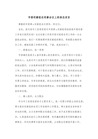 市委巡察组在巡察会议上的表态发言