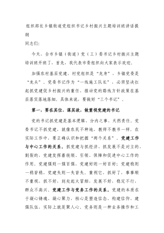 组织部长乡镇街道党组织书记乡村振兴主题培训班讲话
