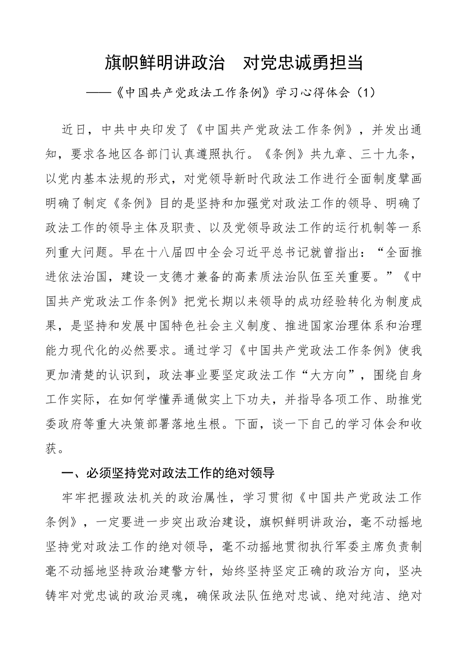 5篇政法工作条例学习心得体会研讨发言材料参考_第1页